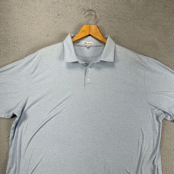Peter Millar Golf Polo Shirt Mens 2XL Light Blue Pima Cotton Silk Blend Rugby